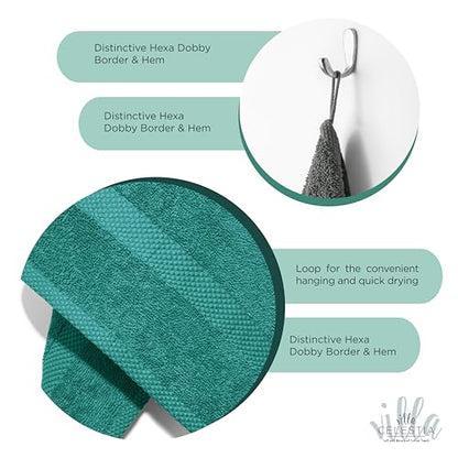 Villa Celestia Cotton Hand Towels Set of 4, 16 x 28, Oeko-TEX Certified, Quick Dry, Teal - color: Teal, size: Hand Towel - Pack of 4