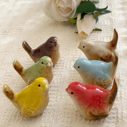6PCS Ceramic Bird Figurines, Multi-Color, 2.2inch Mini Birds Garden and Home Decor，Statues Decor for Garden Living Room Bedroom Office, Birds Landscape Accessories (01)