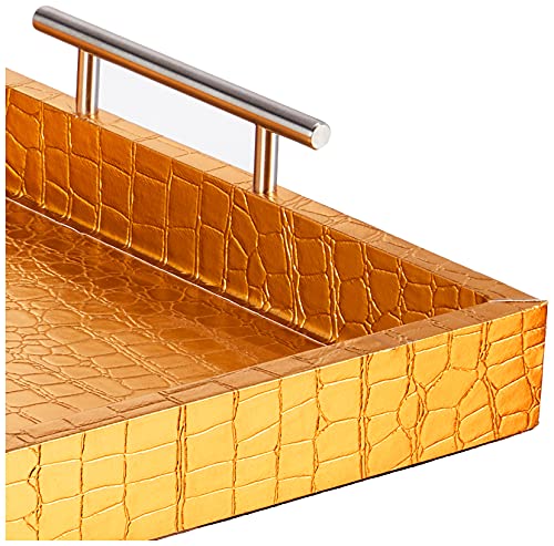 American Atelier Alligator Tray with Metal Handles, Gold - color: Gold