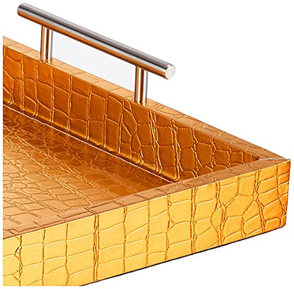 American Atelier Alligator Tray with Metal Handles, Gold - color: Gold