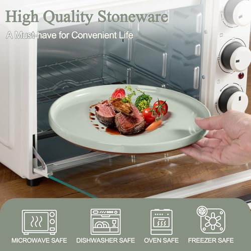LIANYU Stoneware Dinnerware Sets Service for 8, 24 PCS Plates and Bowls Set | Handmade Ceramic Dish Set, Highly Chip and Crack Resistant Modern Plate Set, Laurel Green - color: Fog Green