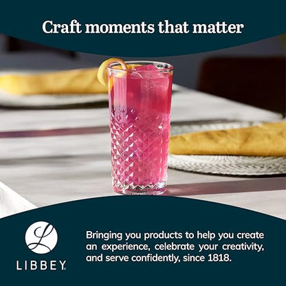 Libbey Carat Tumbler Glasses Set of 4, Faceted 14 oz Drinkware Glasses Set, Dishwasher Safe Tall Drinking Glasses for Cocktails, Soda, and More - color: Carats Tumbler