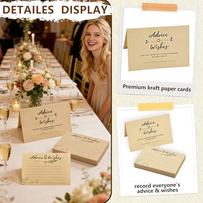 Wooden Advice & Wishes Memory Box with 50 Pcs Kraft Tan Cards for Wedding - Bridal Shower Guest Book Alternative- Versatile Keepsake for Newlyweds, Baby Shower, Graduation & Birthday Party ﻿ (Cards) - color: Cards