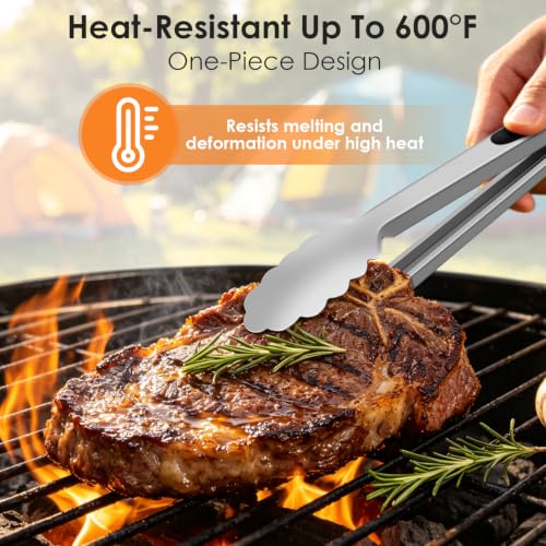 Hotec Stainless Steel Kitchen Tongs Set of 3-7", 9" and 12", Locking Metal Cooking Tongs with Non-Slip Grip for BBQ, Grill, Air Fryer & Serving - size: 3 pack: 12, 9, 7 inch