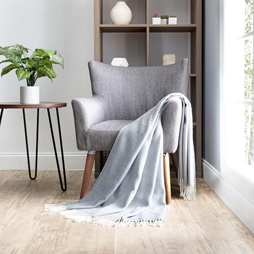 Merit Linens Herringbone Throw Blanket - One Size Dusk Blue - color: Herringbone Duskblue