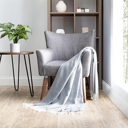 Merit Linens Herringbone Throw Blanket - One Size Dusk Blue - color: Herringbone Duskblue