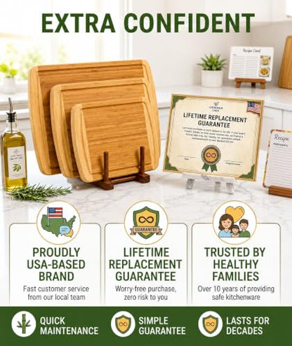 INDESTRUCTIBLE Extra Large Bamboo Cutting Board Set of 3 with Vertical Grain Strength Technology - XL Wood Cutting Boards for Kitchen and Lightweight Chopping Board Set - Replacements for Life - color: Two-Tone