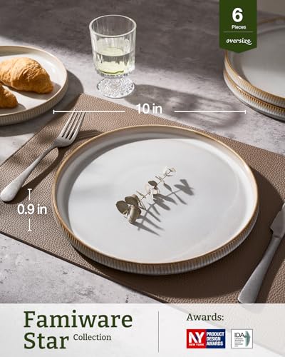 famiware Star Dinner Plates for 6, 10 inches Plate Set, Scratch Resistant, Stoneware Dinnerware, Kitchen Modern Rustic Serving Dishes, Cappuccino White (Pack of 3) - color: Cappuccino White, size: 10"(6pcs)ST (Pack of 3)