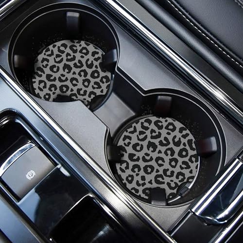 WOCOCN Cute Cup Holder Coasters for Your Car with Fingertip Grip | Auto Accessories for Women & Men,Pack of 2, Gray Leopard - color: Gray Leopard