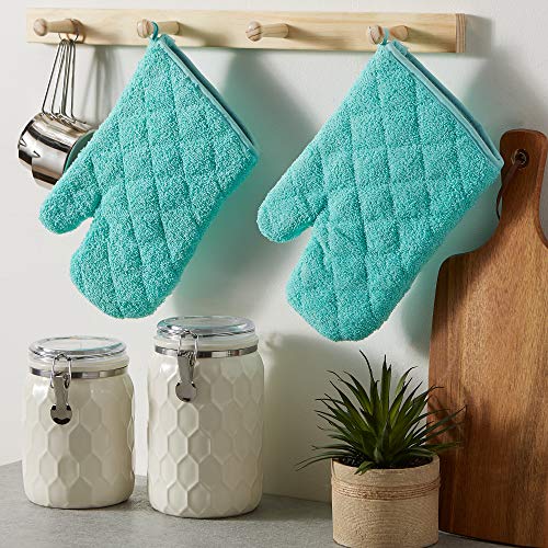 DII Basic Terry Collection 100% Cotton Quilted, Oven Mitt, Aqua, 2 Piece - color: Aqua, size: Oven Mitt