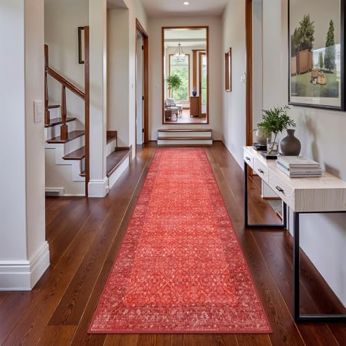 Hedlive Red Runners for Hallways,2.6x10 Washable Kitchen Rug Non Slip, Soft Low Pile Long Runner Rug for Hall Bedroom, Ultra-Thin Floor Carpet for Entryway Party Holiday Decor(2'6"x10', Red) - color: Red, size: 2'6" x 10' (Runner)