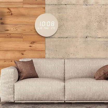Wooden Silent Non-Ticking Wall Clock, Wood Moon Cordless Aesthetic Modern Alarm, Large LED Digital Round Clock for Living Room Bedroom -Display With Date,Temperature&Calendar(Light Rechargeable) - size: Light Rechargeable