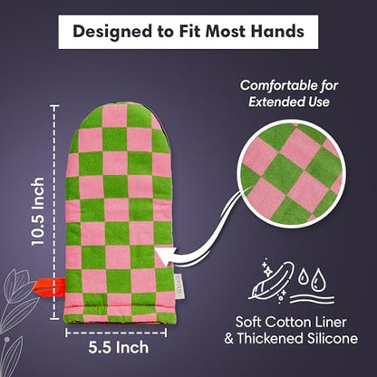 Crae Home Cute Cotton Oven Mitt, Heat-Resistant Kitchen Mitt for Baking Use | Silicone Grip Lined, Hanging Loop, Pot Holder Style Oven Glove, Baking & Cooking, 10.5 x 5.5 Inch, Riglee Pattern Mitts Set - color: Riglee