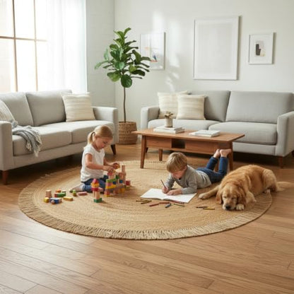 Hand Woven Jute Round Rug, Natural Reversible Boho Area Rug for Entryway, Kitchen, Living Room and Bedroom I Farmhouse Indoor Floor Rug - 5ft, Circular - size: 5' (Round)