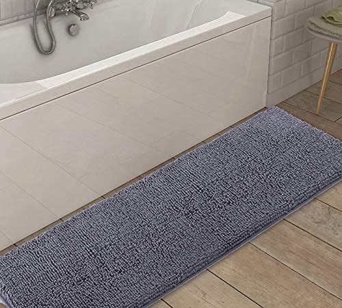 LuxUrux Runner Bath Mat-Extra-Soft Plush Bath Shower Bathroom Rug,1'' Chenille Microfiber Material, Super Absorbent Shaggy Bath Rug. Machine Wash & Dry (21 x 59 Inch, Dark Gray) - color: Dark Gray, size: 21'' x 59''