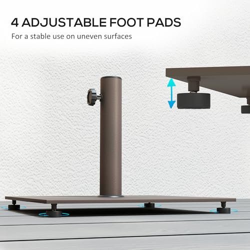 Outsunny Flat Patio Umbrella Base 29 lbs for 1.5"/1.9" Poles Brown | Square Metal Patio Umbrella Stand Base Holder, Adjustable Foot Pads, Heavy Duty, Outdoor Lawn Poolside - color: Brown
