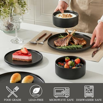 Stoneware Cereal & Soup Bowls Set of 4, 6 Inch, Matte Black | Matte Glaze Ceramic, For Breakfast & Oatmeal, Microwave Safe, Dishwasher Safe - color: Black, size: Cereal Bowls Set (4PCS)