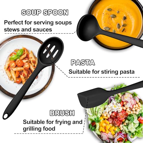 Silicone Kitchen Utensils Set, Umite Chef 22Pcs Cooking Utensils Spatula Set, Heat Resistant Non-Stick Silicone, Dishwasher Safe Cooking Gadgets Tools Set(Black) - color: Black