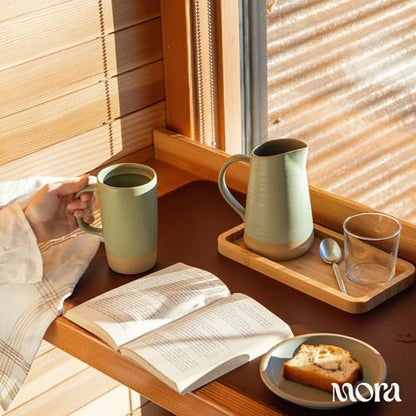 Mora Ceramics Large Tea Mug with Loose Leaf Infuser and Ceramic Lid, 18 oz, Portable, Microwave, Dishwasher Safe, Tall Coffee Cup - Rustic Matte Ceramic Glaze, Modern Herbal Tea Strainer, Thyme - color: Thyme