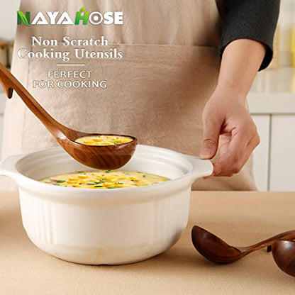 3Pcs Wooden Ladle for Soup, 3Size Natural Teak Wooden Cooking Spoons, Wood Soup Spoon for Serving, Stirring, Non-Stick Heat-Resistant, Kitchen Spoon Sets for Mom and Wife Cooking Gifts - style: Rustic, Natural
