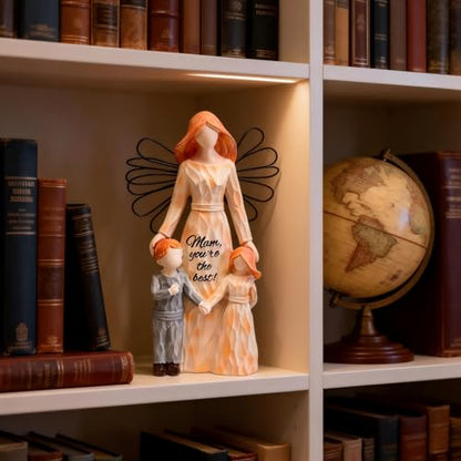 Mother and Child Figurines Gift, Wing Mum and Kids Statue,Hand-Painted Resin Mom and 2 Kids Figurines, Mother Daughter Son Sculpted Gifts for Mother’s Day, Anniversary, Birthday, Christmas - color: Mother's Winged Love