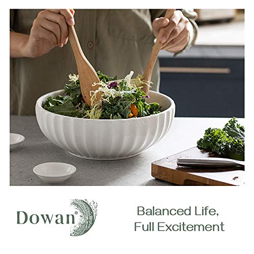 DOWAN 9.8'' Serving Bowls, 86 oz Large Salad Bowl, Ceramic Serving Dishes, Set of 2, Pumpkin Shape for Christmas, Entertaining, Party, Kitchen, Dinner, Banquet, Housewarming Gift, White