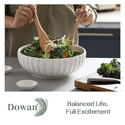 DOWAN 9.8'' Serving Bowls, 86 oz Large Salad Bowl, Ceramic Serving Dishes, Set of 2, Pumpkin Shape for Christmas, Entertaining, Party, Kitchen, Dinner, Banquet, Housewarming Gift, White