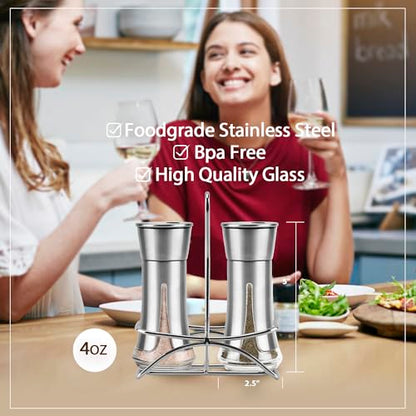 Aelga Salt and Pepper Shakers with Holder, Salt Shaker for the Kitchen with Adjustable Pour Holes for Himalayan, Kosher, and Sea Salts - color: Silver