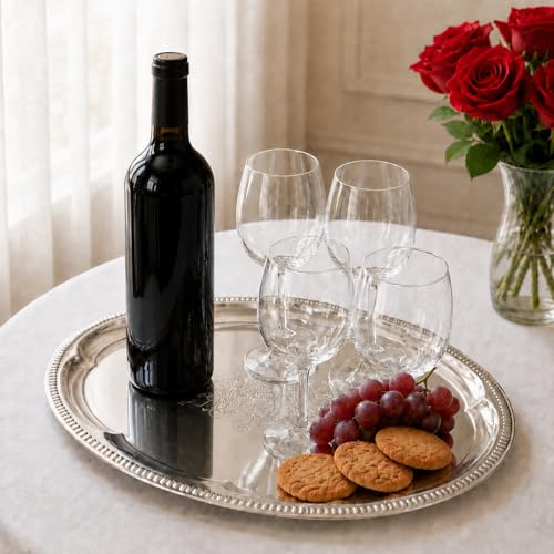 4 Pack Silver Serving Trays Set, Serving Trays for Party | Floral Pattern Engraved Mirror Tray, Tableware Platters for Whiskey, Cookies,Snacks, Desserts, Party Food Display