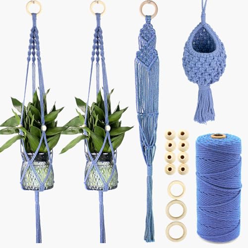 BUFANTL Macrame Kit for Beginners, 4-in-1 Plant Hanger Set - DIY Hanging Planter Craft Kit with 3 Tutorials for Home & Garden Decor, Ideal Handmade Gift - color: G13