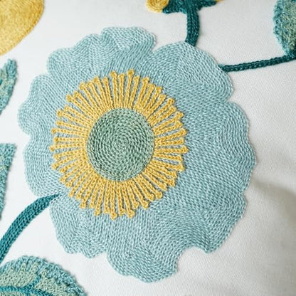 vctops Floral Embroidered Pillow Covers 18x18 Inch Spring Summer Cotton Tufted Throw Pillow Cover Outdoor Garden Cushion Case for Sofa, Bed, Living Room (Flower H,18"x18") - color: Flower H