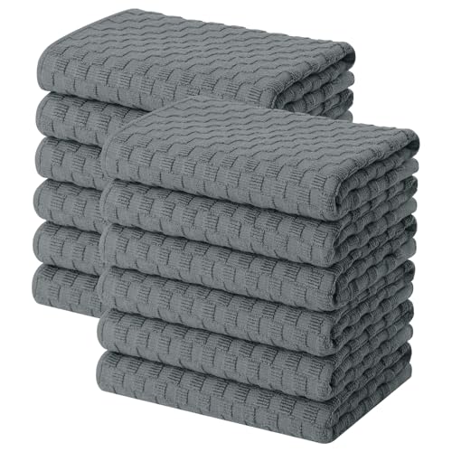 Homaxy 100% Cotton Terry Kitchen Towels(15" x 25", 12 Pack), Dark Grey | Soft and Super Absorbent Dish Towels, 380 GSM Reusable Tea Towel with Hanging Loop, Pineapple Grid Designed - color: Dark Grey, size: 15 x 25 -12 Pack