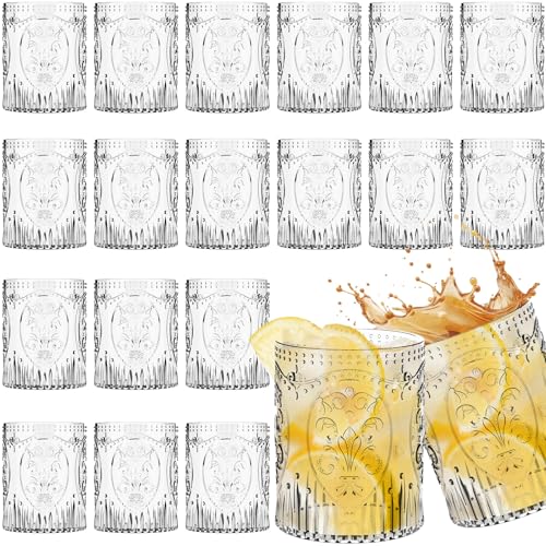 Qinyoung 24 Pack Vintage Plastic Wine Glasses 8.5oz,Clear | Stemless Embossed Design, Shatterproof Reusable Drinking Cups for Baby Shower Wedding Party Events, Vintage Drinkware - color: Clear