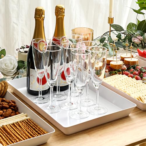 4-Pack Plastic 16" x 11" Large White Serving Trays Set - Reusable Serving Platters for Cookie, Appetizer, Charcuterie, Snack, Dessert, Party Food Display - Stackable Kitchen CounterTop Tray, BPA Free - size: 4 Pack - 16" x 11"