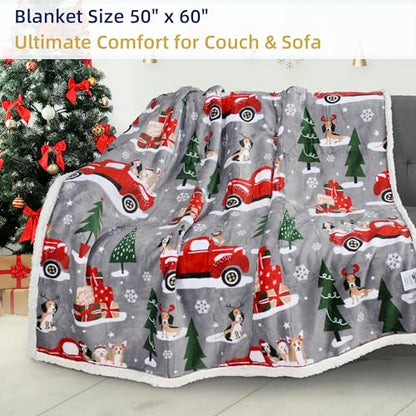 Catalonia Christmas Sherpa Throw Blanket, Xmas Theme Throws, Plush Fleece Couch Blanket |Super Soft, Comfy, Cozy, Fluffy, Warm | 50x60 inch,Truck - color: Truck, size: 50"x60"