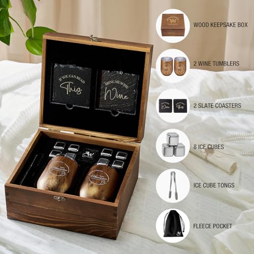 Wine Lovers Gifts for Women, Birthday Gifts for Mom Sister Friend Coworker Girlfriend Inspirational Gift Set, Wine Gift Box Set with Tumblers, Ice Cubes - style: Wine Lover Gifts