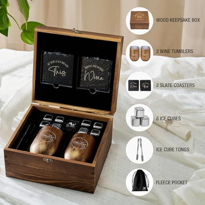 Wine Lovers Gifts for Women, Birthday Gifts for Mom Sister Friend Coworker Girlfriend Inspirational Gift Set, Wine Gift Box Set with Tumblers, Ice Cubes - style: Wine Lover Gifts