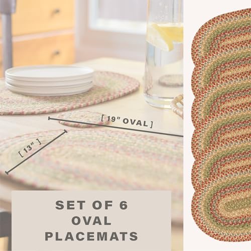 Homespice Azalea Jute Braided Placemats, Oval 13x19 Set of 6 | Protects Tabletop in Style and Everyday and Holiday Table Mats, Rich Colors, Reversible, Durable and Easy to Clean - color: Azalea
