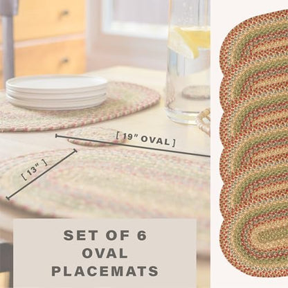Homespice Azalea Jute Braided Placemats, Oval 13x19 Set of 6 | Protects Tabletop in Style and Everyday and Holiday Table Mats, Rich Colors, Reversible, Durable and Easy to Clean - color: Azalea