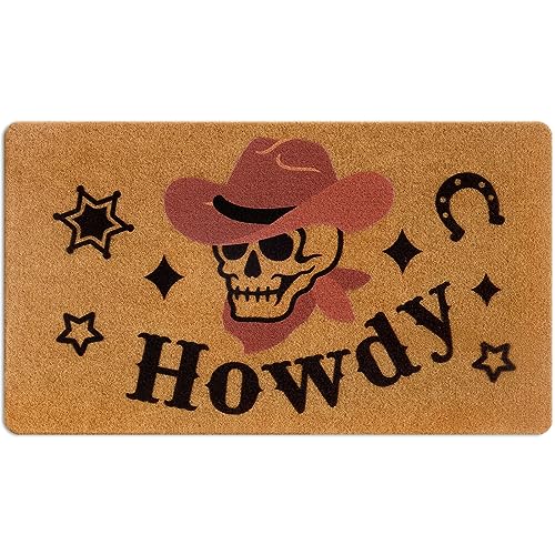 Western Skull Welcome Doormat, 17 x 30 Inches | Western Cowboy Style Skull, Indoor Outdoor Rug, Front Door Carpet, Cowboy Halloween Decor, Skeleton Gothic House Decor - color: Western Skull