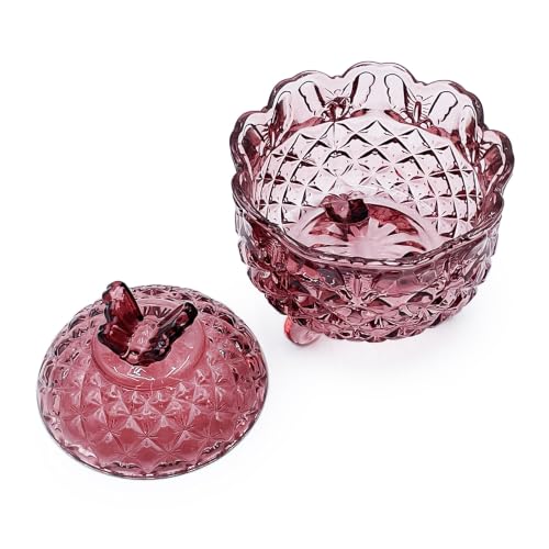 Crystal Glass Candy Snack Barrel Storage Jar Embossed Luxury Cookie Buffet Canister With Lids Jewelry Box Jar Biscuit Containers（Butterfly-Purplish-Red） - color: Butterfly-Purplish-Red