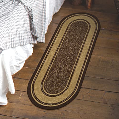 Ottomanson Hallway Runner Rug 20" x 59" Oval Non Slip Border Area Rugs Easy to Clean Laundry Rug Runner Durable & Pet Friendly Floor Carpet Runners for Hallways Entryway Living Room Kitchen, Brown - color: Border Dark Brown, size: 1'8" x 4'11" (Oval Runne