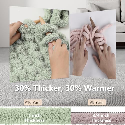 Cozyful Chunky Yarn for Hand Knitting - #10 Chunky Chenille Yarn, Jumbo Big Thick Chunky Yarns for Crocheting, Super Bulky Chunky Knit Blanket Yarns, 8 Skein (22 yds 8 oz Each Skein), Sage Green - color: Sage Green