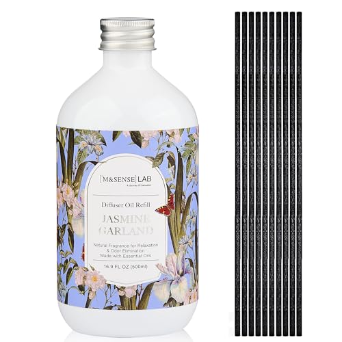 M&SENSE Reed Diffuser Set, Jasmine Garland, 17oz Natural Essential Oil | Non-Toxic Organic, Long-Lasting Fragrance, Ideal for Bathroom, Bedroom, Gifts for Women - color: Jasmine Garland