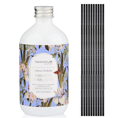 M&SENSE Reed Diffuser Set, Jasmine Garland, 17oz Natural Essential Oil | Non-Toxic Organic, Long-Lasting Fragrance, Ideal for Bathroom, Bedroom, Gifts for Women - color: Jasmine Garland