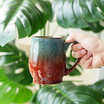 Bosmarlin Extra Large Ceramic Coffee Mug, 24 Oz, Dishwasher and Microwave Safe, Big Oversized Tea Cup, Reactive Glaze (Blue&Red) - color: Blue&Red