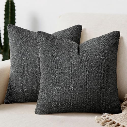 Textured Boucle Pillow Covers 18x18 Inch Set of 2, Black | Soft Decorative Throw Pillow Covers, Natural Boho Accent Solid Pillowcases Sofa Living Room Home Decor - color: Black, size: 18" x 18" (Pack of 2)