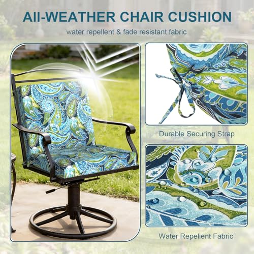 DYTXIII Outdoor Midback Chair Cushions Set of 2-20"x17" Water Repellent & Fade-Resistant Patio Seat Cushions with High-Resiliency Foam, Non-Slip Ties for Dining, Balcony Furniture-Paisley Lapis - color: Paisley Lapis