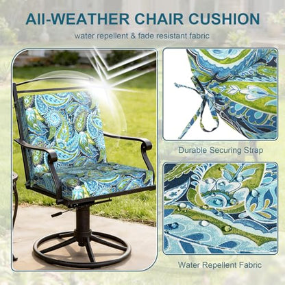DYTXIII Outdoor Midback Chair Cushions Set of 2-20"x17" Water Repellent & Fade-Resistant Patio Seat Cushions with High-Resiliency Foam, Non-Slip Ties for Dining, Balcony Furniture-Paisley Lapis - color: Paisley Lapis