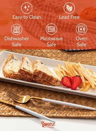 Sweese Porcelain Serving Platters 11.7 Inch - Elegant White Rectangular Plates, Set of 4 for Parties, Sushi, Appetizers - size: 11.7 Inch